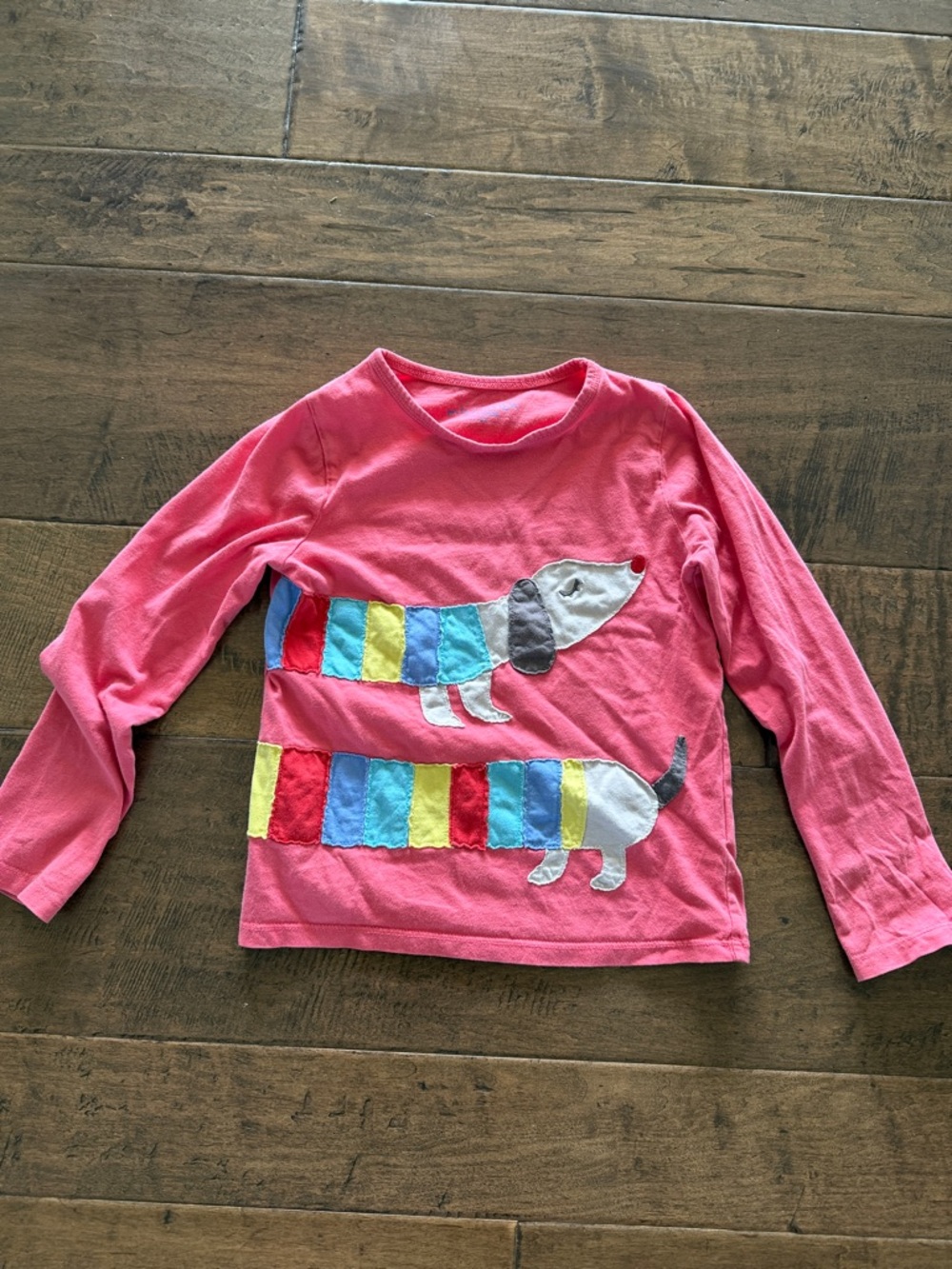 Boden girls' Pink Long-Sleeve Dachshund Appliqué Top
